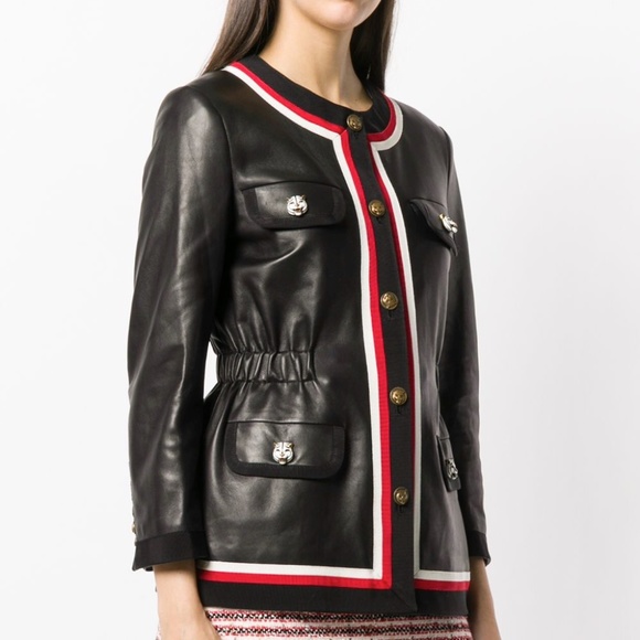 Gucci WEb trim tiger head buttons jeather jacket - Picture 1 of 10